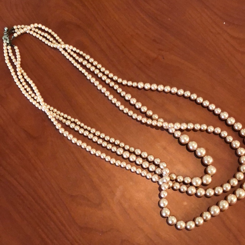 Long Faux Pearl Necklace Set